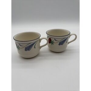Set Of 2 Retired Lennox Poppies On Blue 8 Ounce Tea/Coffee Cup
